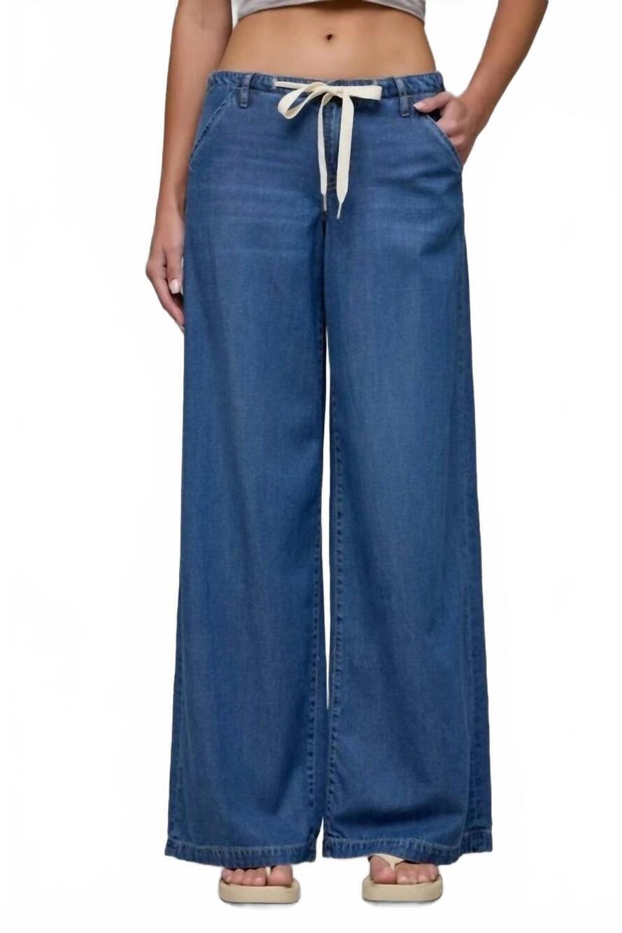 NEW HIDDEN nori drawstring wide leg denim trouser in medium wash